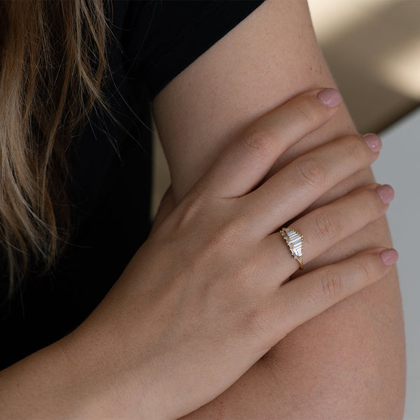 Rose Gold Baguette Simulated Diamond Cluster Ring Sterling Silver Baguette retailer Art Deco Cluster Engagement Statement Ring