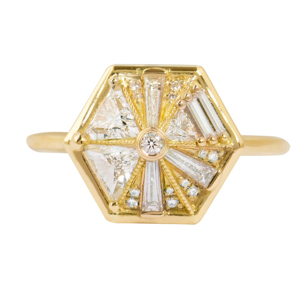 Hexagon Engagement Ring with Cluster of Diamonds – ARTEMER