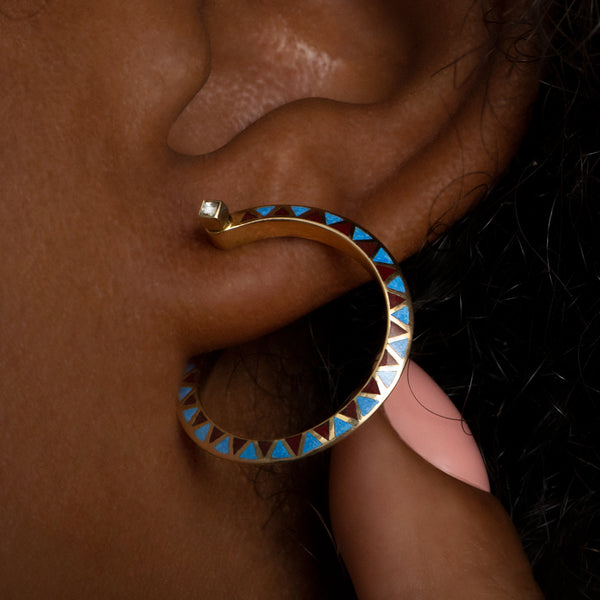 Spiral Hoop Earrings with a Chevron Pattern