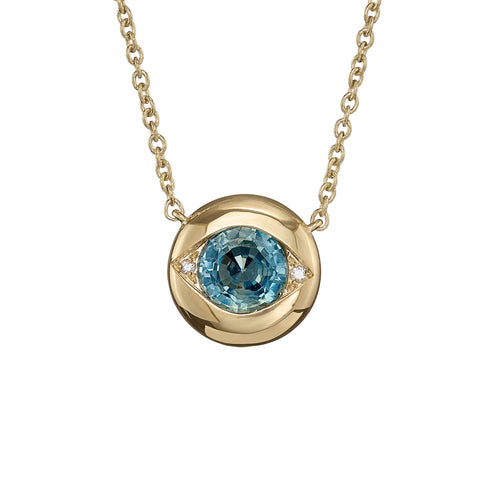 14K Yellow Gold, Blue Sapphire & Turquoise Evil Eye/Hamsa Necklace  (.13Ct/.38 Ct) - ivory & birch