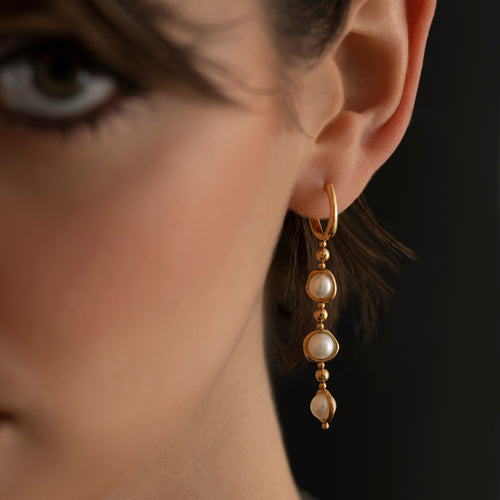 Celestial-Pearl-_-Gold-Bead-Drop-Earrings-Model