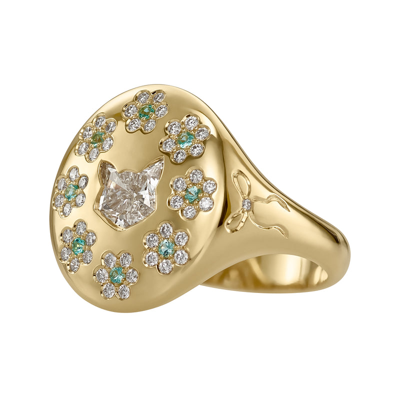 Duchess-Cat-Shaped-Diamond-with-Paraiba-Flowers-Signet-Ring-Packshot-Side