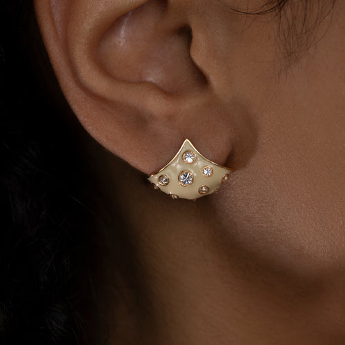 Enamel Reverse Set White Diamond Fan Earrings