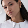 Gilded-Cage-Fan-Earrings-with-Pearl-Accent-On-Model-Choker