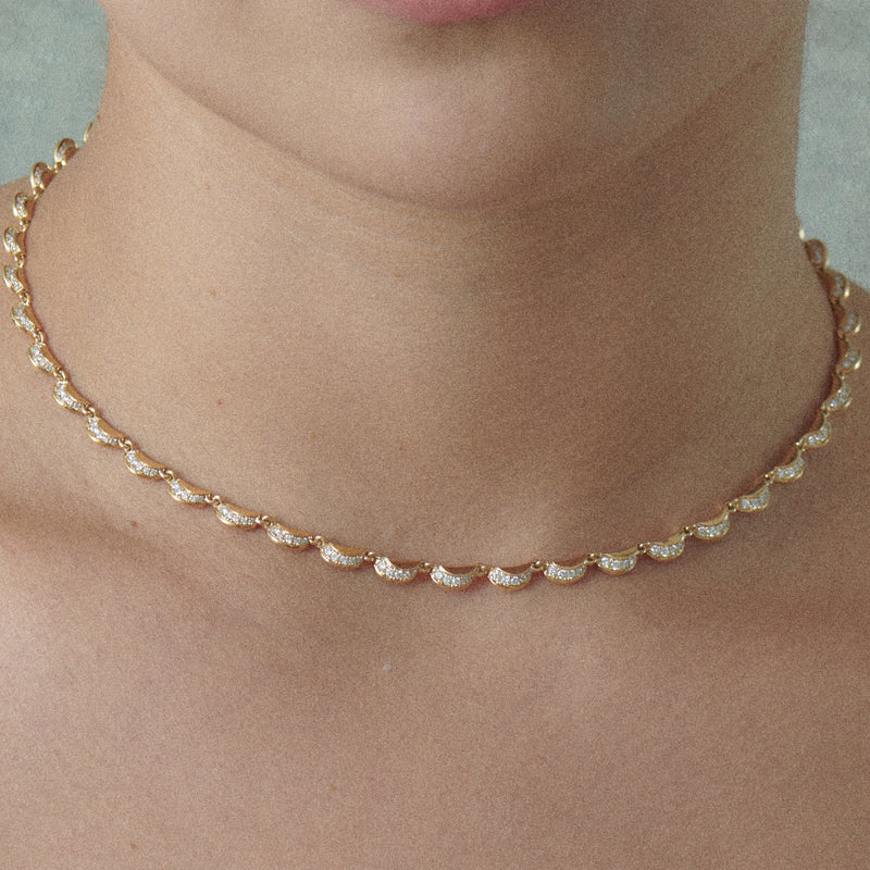 Gold-_-Diamond-Crescent-Moon-Linked-Choker-Closeup-On-Model