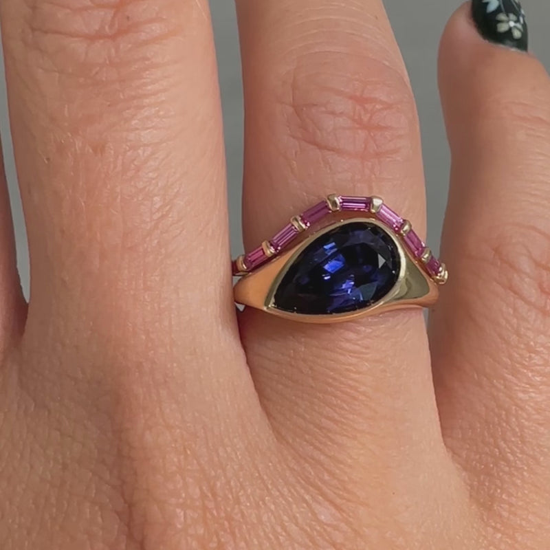 Curved-Pink-Baguette-Sapphire-Ring-VIDEO-SET