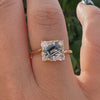 Tilted Sky Blue Sapphire Ring with Diamond Frame