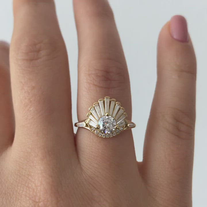 Modern Tapered U cut petite pavé crown diamond engagement ring SW-1450