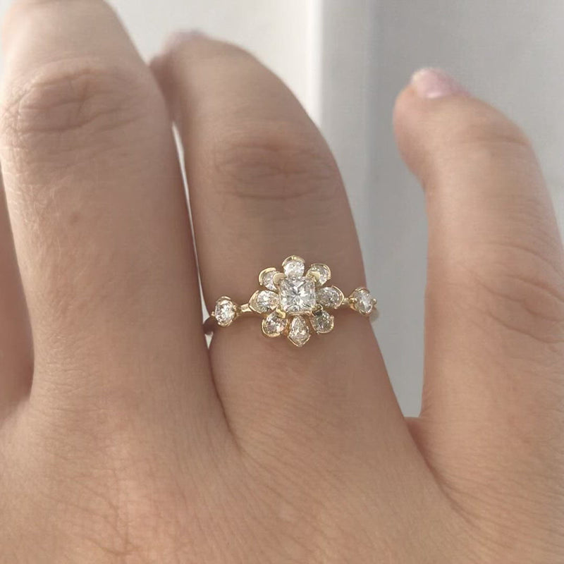 Floral engagement rings: petal perfect diamond rings to match the