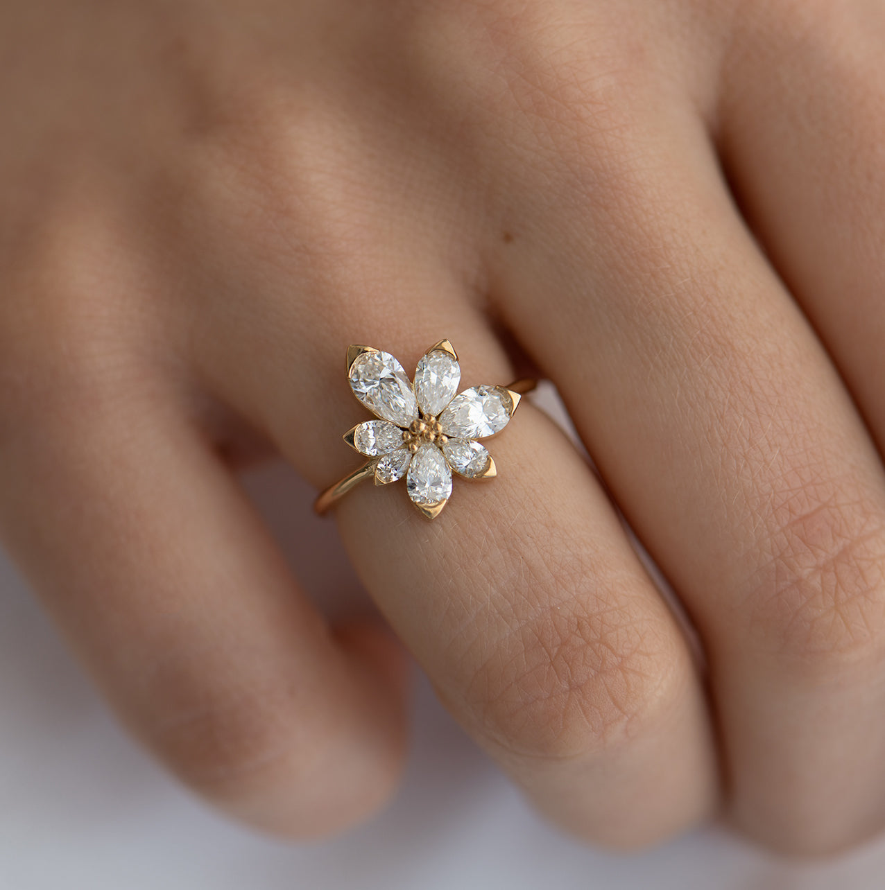 Blossom Flower Diamond Set Ring Micro Pave Set Moissanite 