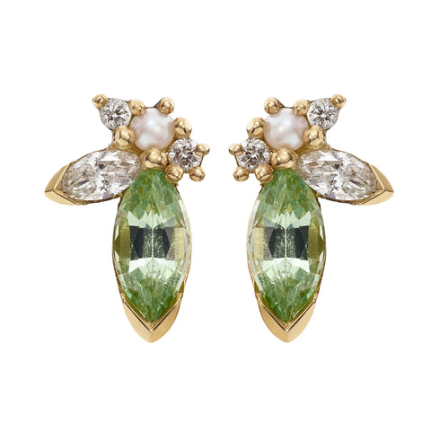 Marquise Emerald Kite Shape Stud Earrings with Diamonds - Alaska Mint