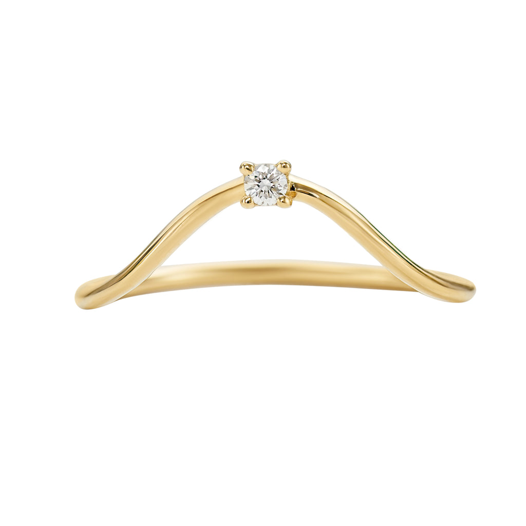 Curved Golden Band Embellished with a Brilliant Diamond