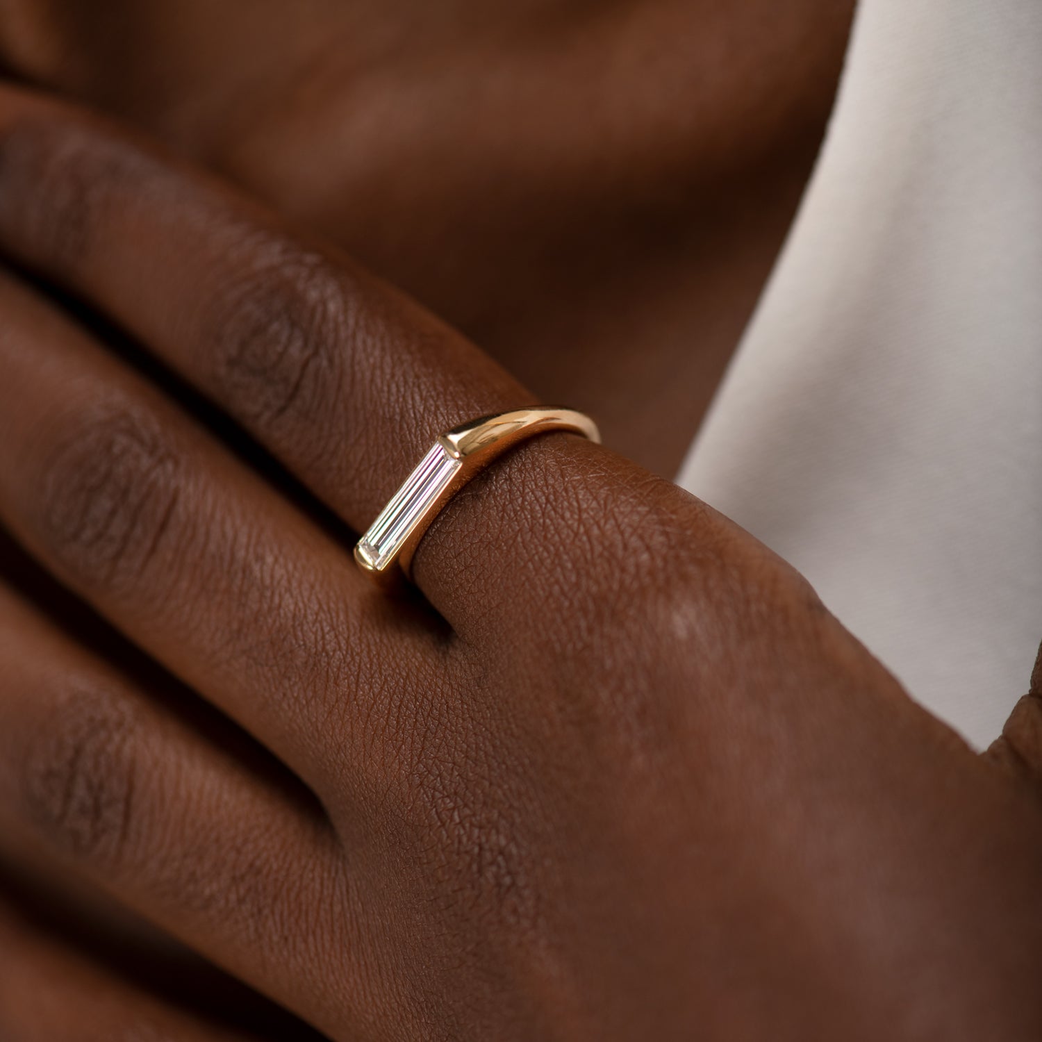 14K White Gold Baguette Diamond Wedding Ring , Minimalist