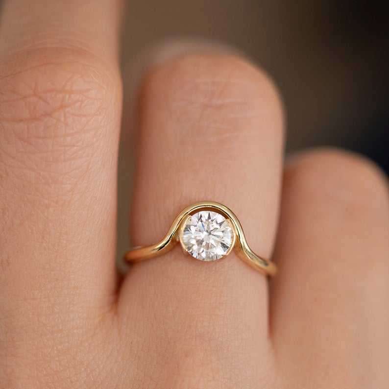 1 Ct Diamond Round Cut Engagement Ring Single Row 10k White Gold