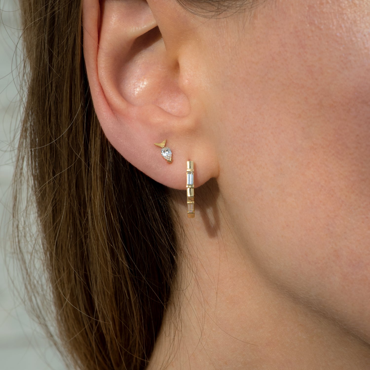 18k Yellow Gold 0.03 Carat Diamond Earrings – Asymmetric Reverse Hoop  Earrings | Yael Sonia