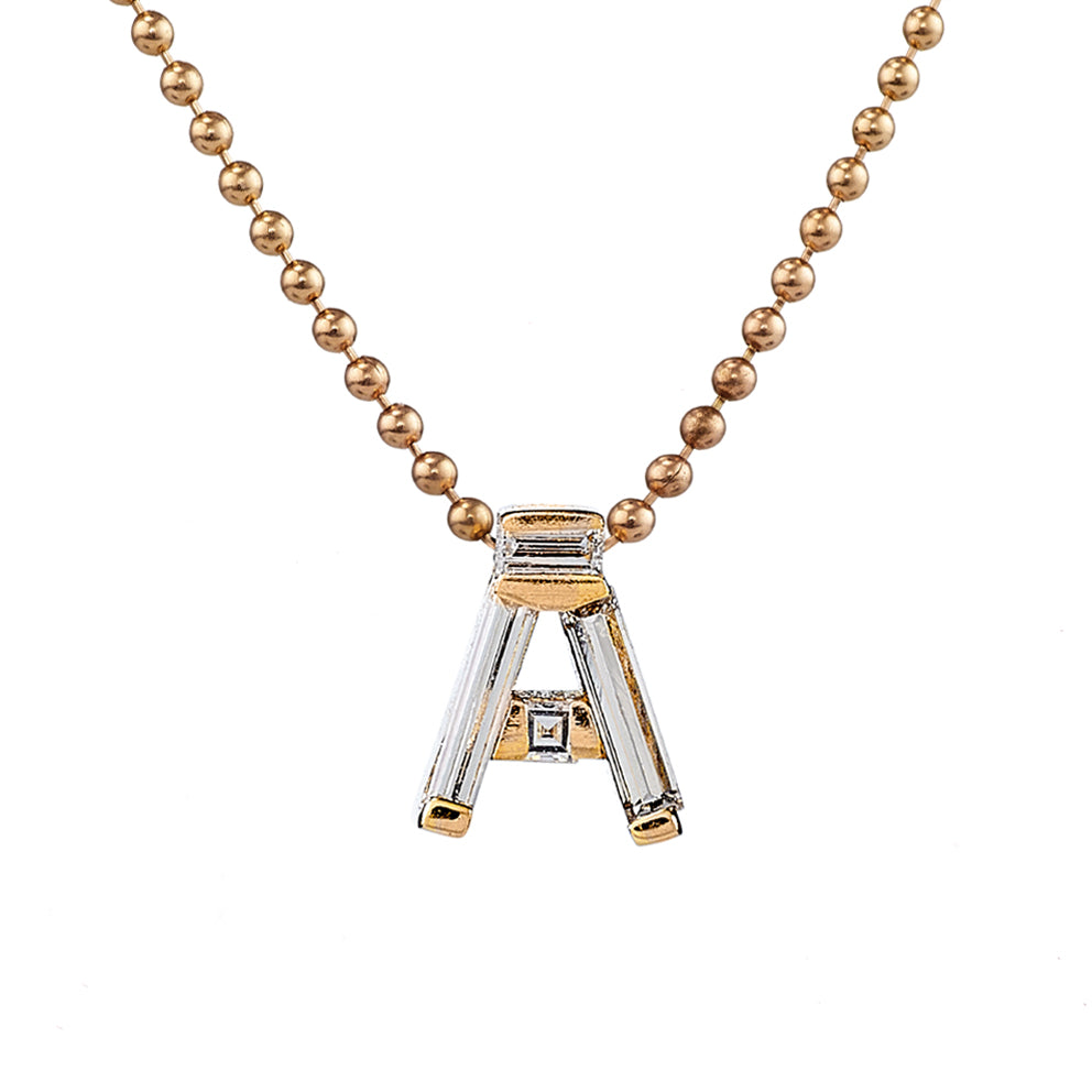 Initial Necklace, Letter S Diamond Pendant with 18k Yellow Gold Chain