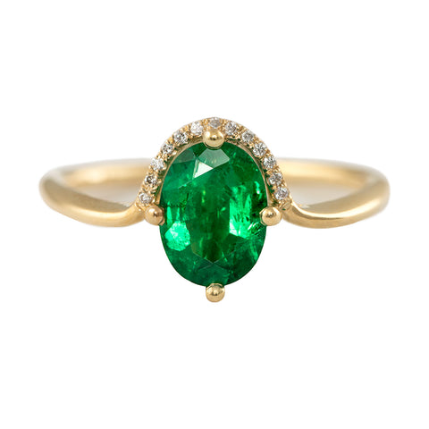 2.60tcw Vintage Three Stone Oval Emerald & Diamond Ring 14K
