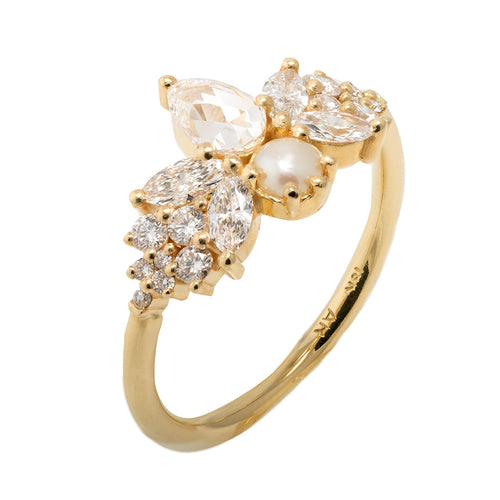 Rose Cut Diamond Ring with Freshwater Pearl - Diamond Butterfly1